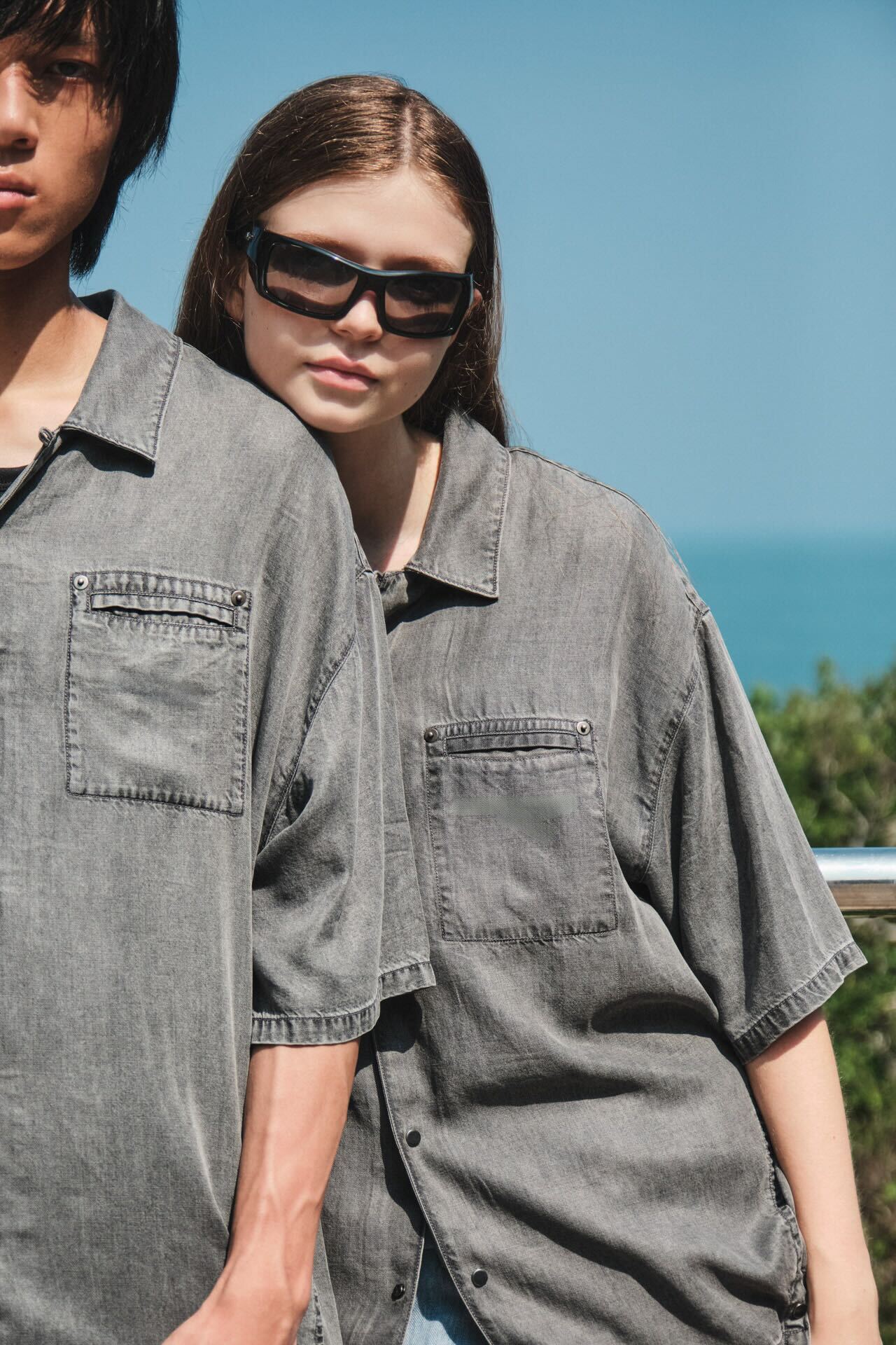 Denim short-sleeve shirt
